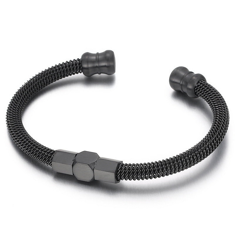 Men's Fashion Personality Hip Hop Spring Cable Cord Titanium Steel Bracelet