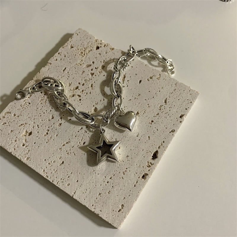 925 Sterling Silver Vintage Love Star Couple Bracelet