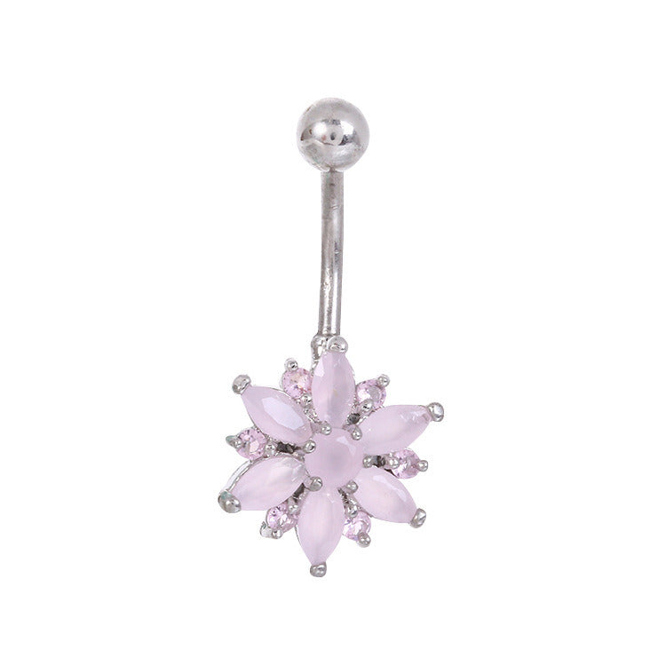 Stainless Steel Zircon Chrysanthemum Belly Ring Short