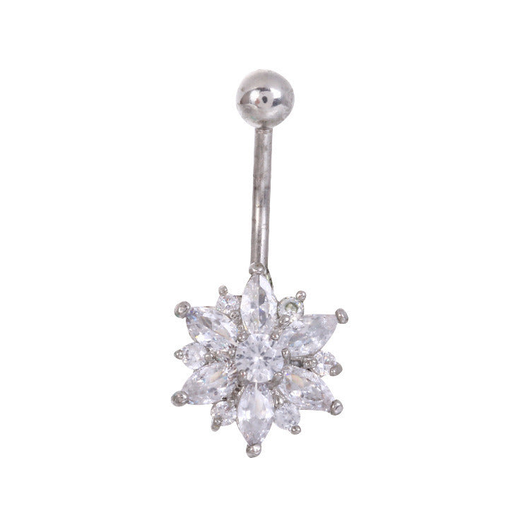 Stainless Steel Zircon Chrysanthemum Belly Ring Short