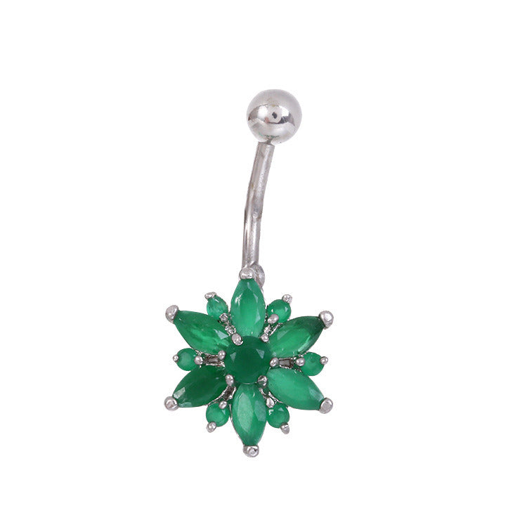 Stainless Steel Zircon Chrysanthemum Belly Ring Short