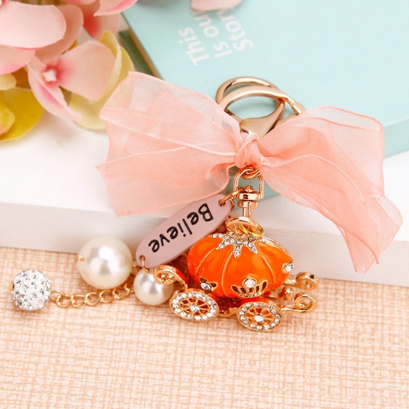 Pumpkin Car Keychain Women's Bag Pendant