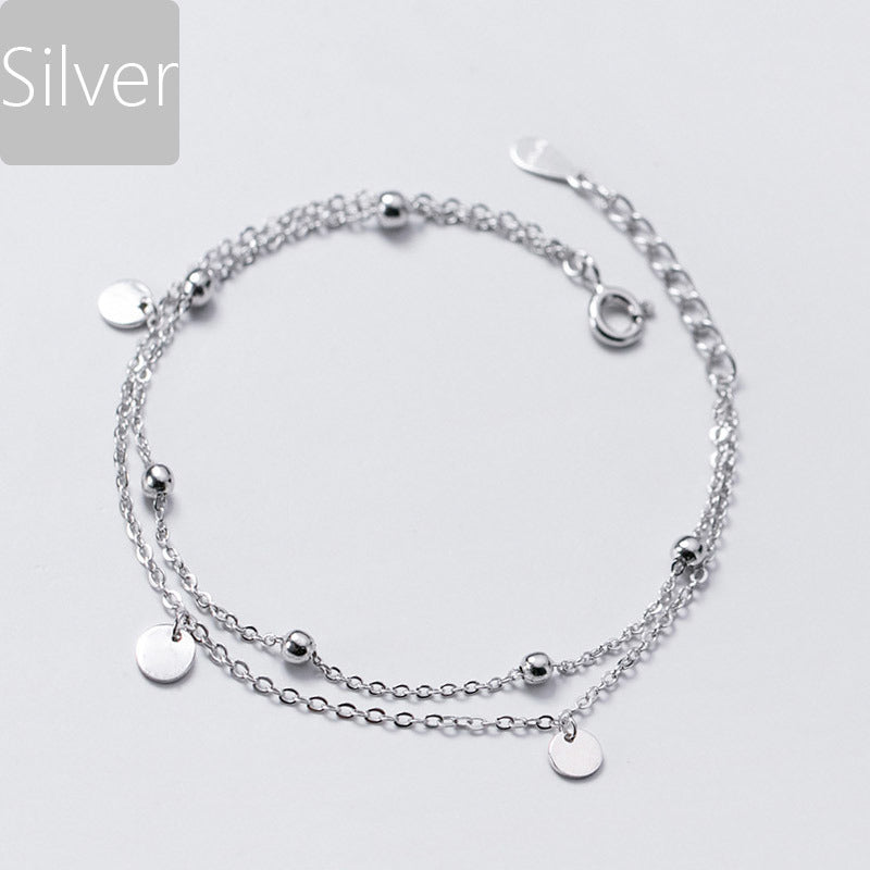 Silver Fashion Double Layer Disc Shiny Pearl Bracelet