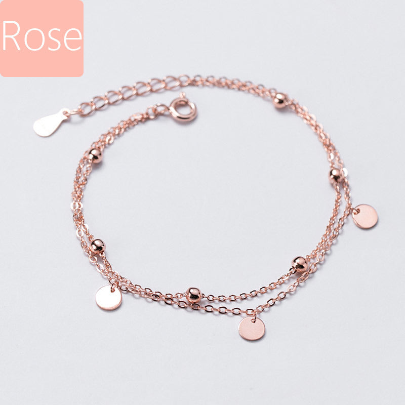 Silver Fashion Double Layer Disc Shiny Pearl Bracelet