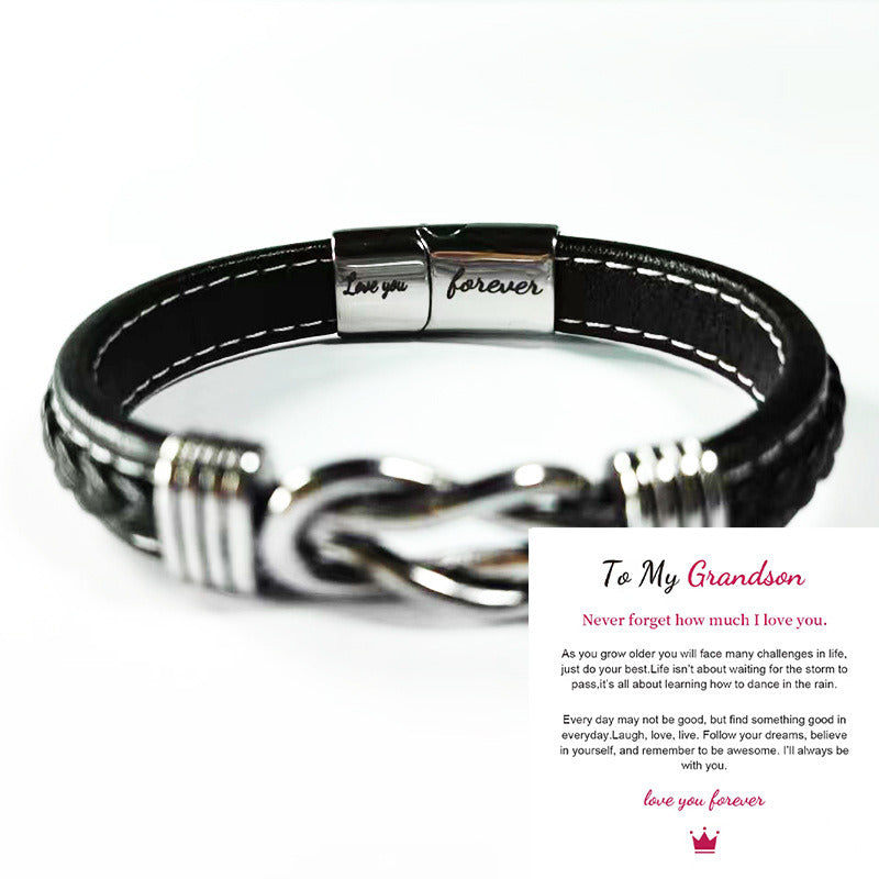 Men's Fashion Stainless Steel Leather Bracelet