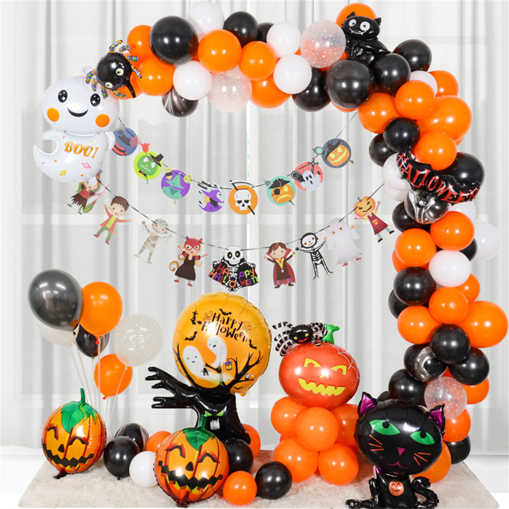 Halloween Balloon Decoration Set with Cartoon Ghost Tree Arch