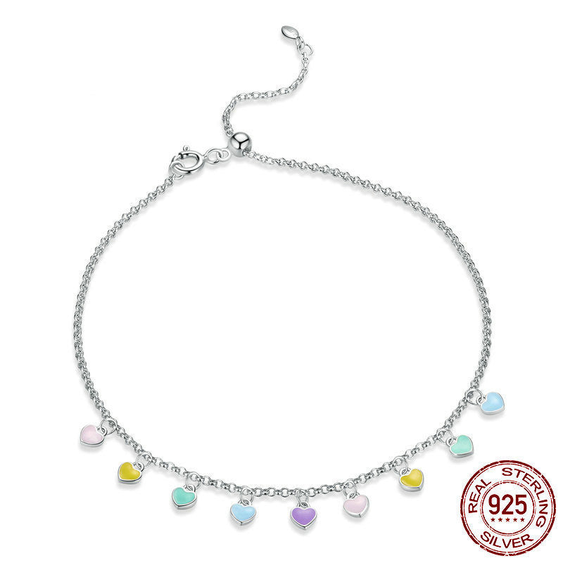 Women's Fashion Rainbow Heart Silver Anklet