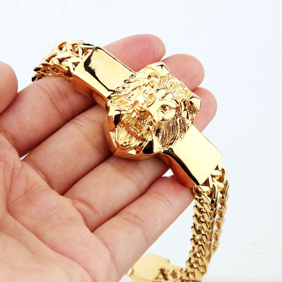 Stainless Steel Titanium Personality Twist Lion Head Bracelet