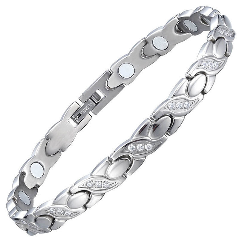 Titanium Germanium Magnet Bracelet Crossed CNC Zircon