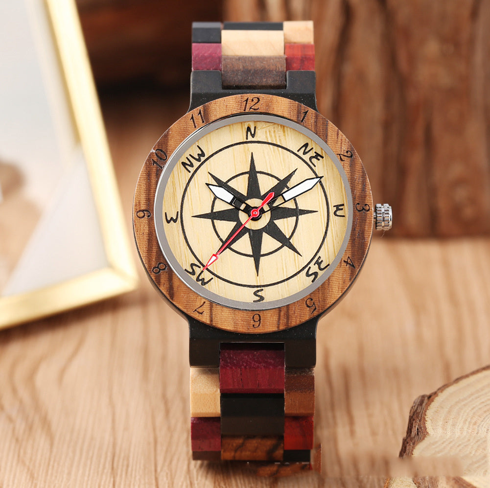 Full Color Wood Compass Plate Men's Lady Couple Watch Personality Scale Men's Watch