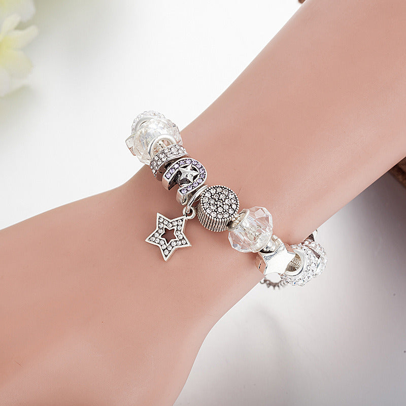 Women's Fashion Alloy Star Charm Beaded Bracelet With Diamonds