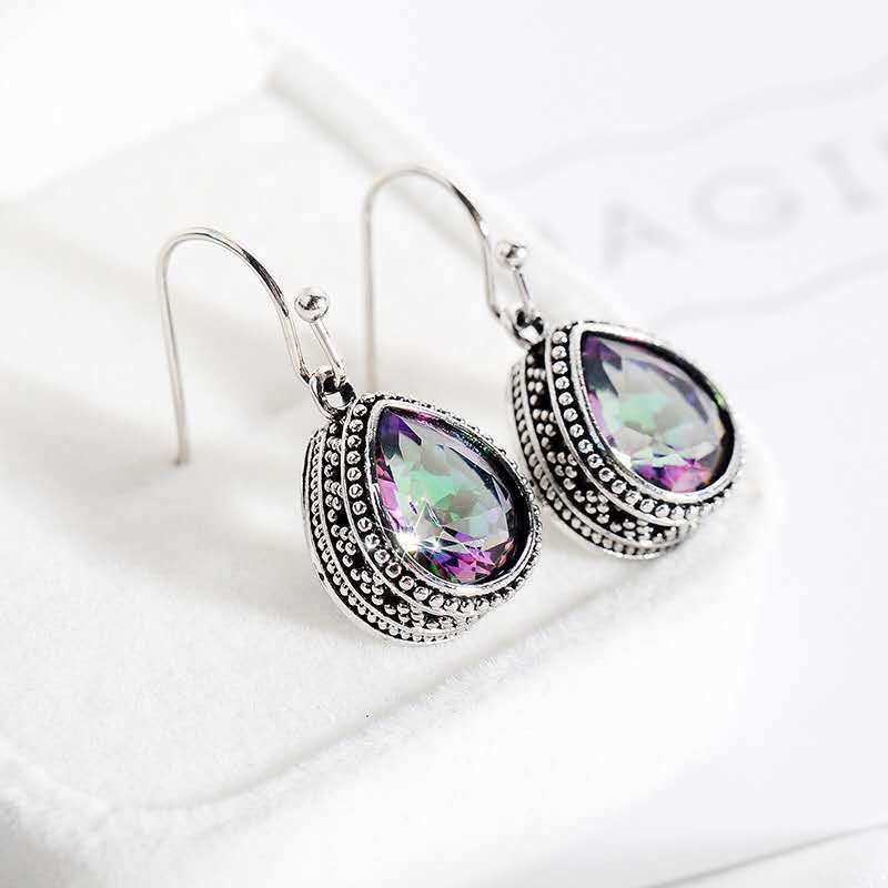 European And American Fashion New Style Vintage Color Water Drop Earrings Popular Colorful Stud Earrings Classic Simple