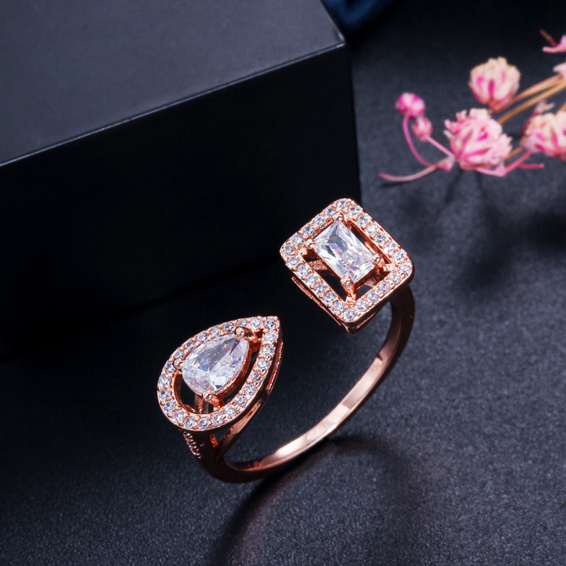 Three Layer Electroplating Of Full Diamond Water Drop Zircon Ring