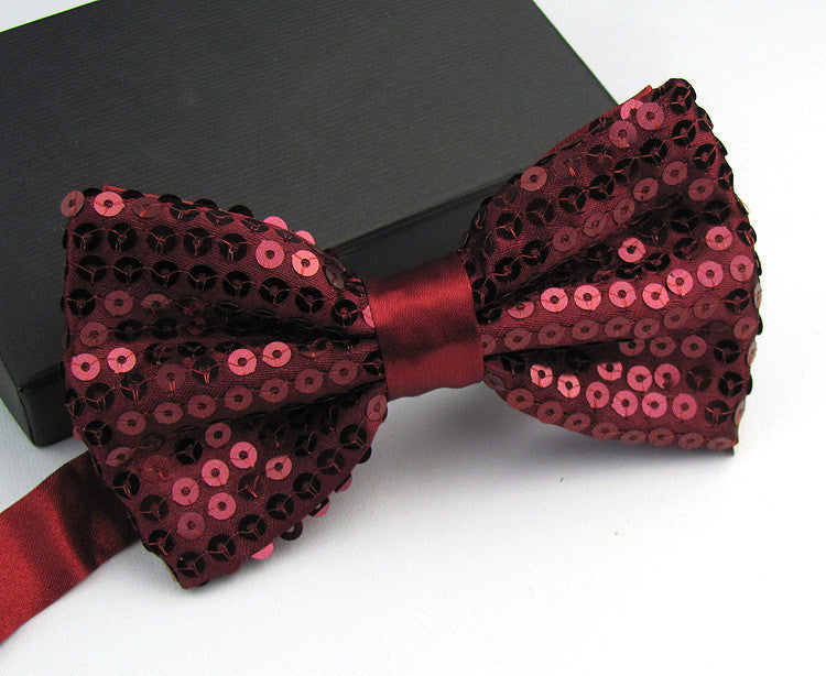 Men's Women's Double Layer Solid Color Sequin Bow Tie