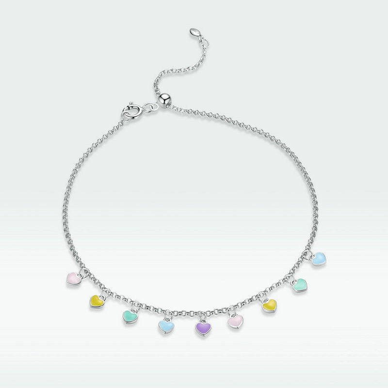 Women's Rainbow Heart Anklet Sterling Silver