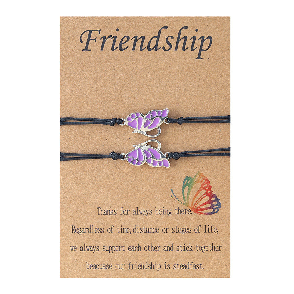 Women's Fashion Rainbow Drip Butterfly Shaped Hand Braided Bracelet