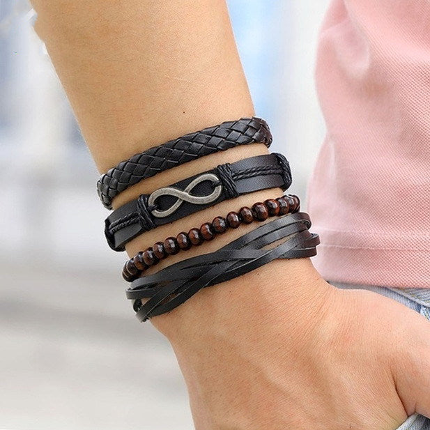 Vintage Leather Leaf Bangle Wristband Bracelet For Women Men