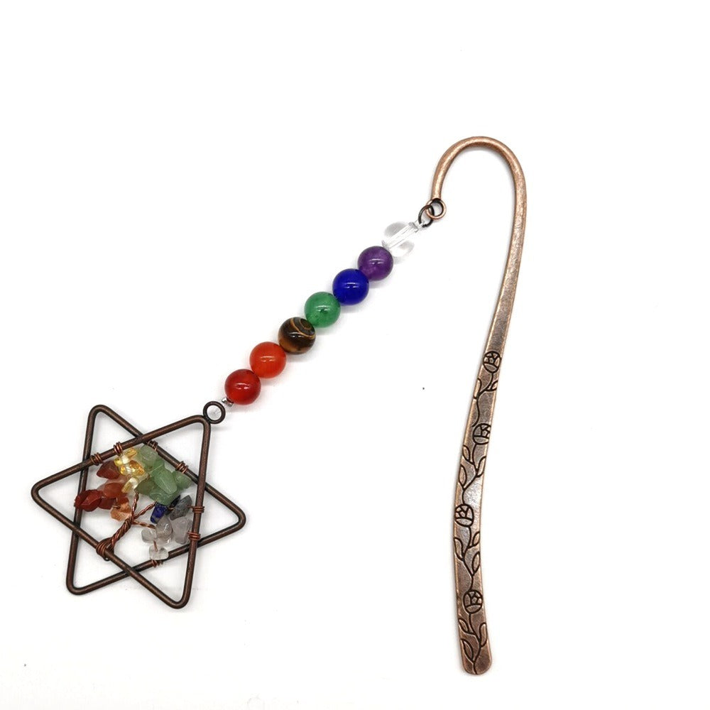 Six Pointed Star Natural Gravel Crystal Tree Of Life Bookmark