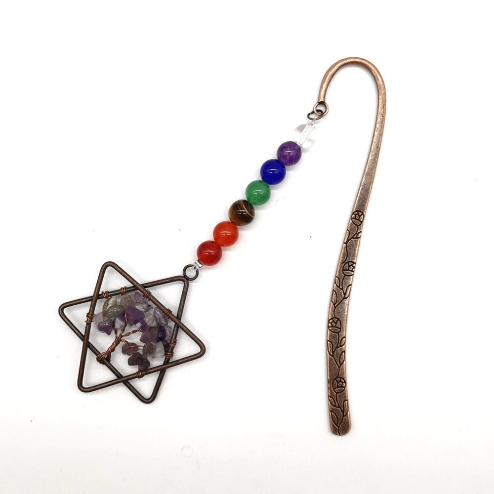 Six Pointed Star Natural Gravel Crystal Tree Of Life Bookmark