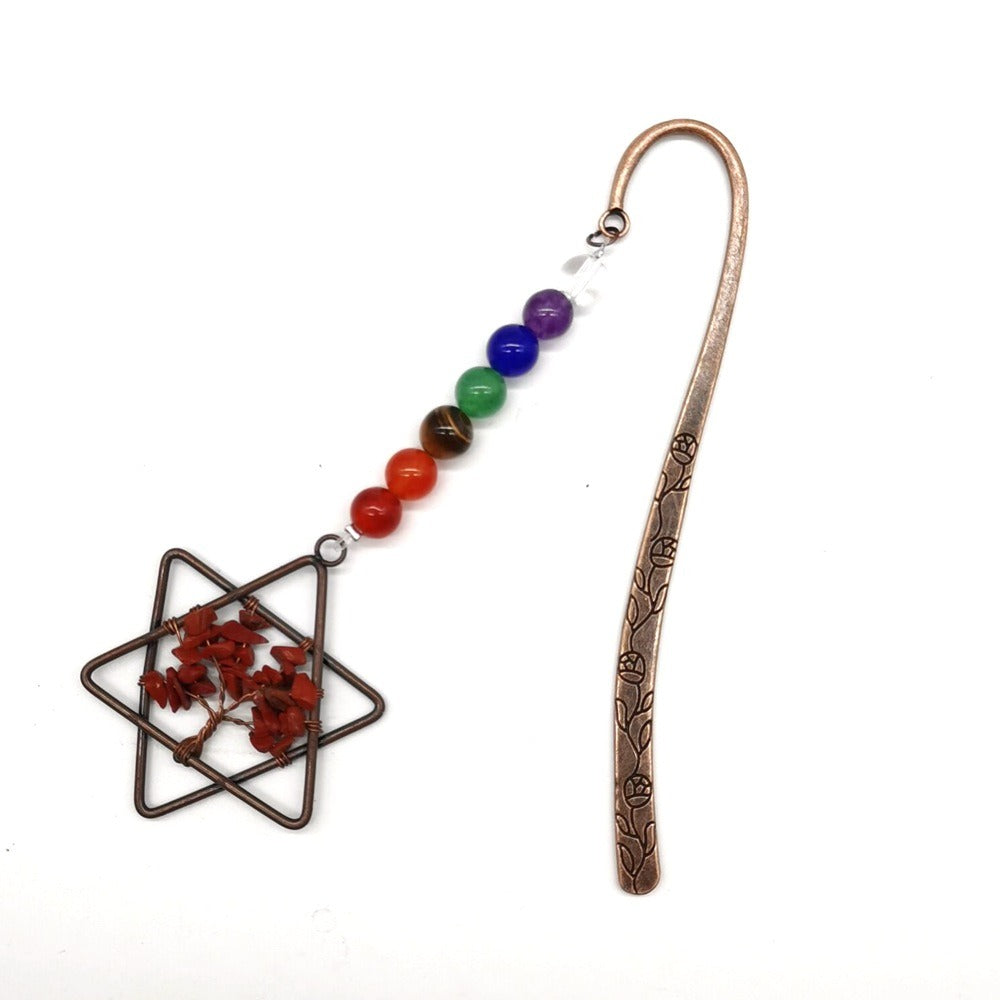 Six Pointed Star Natural Gravel Crystal Tree Of Life Bookmark