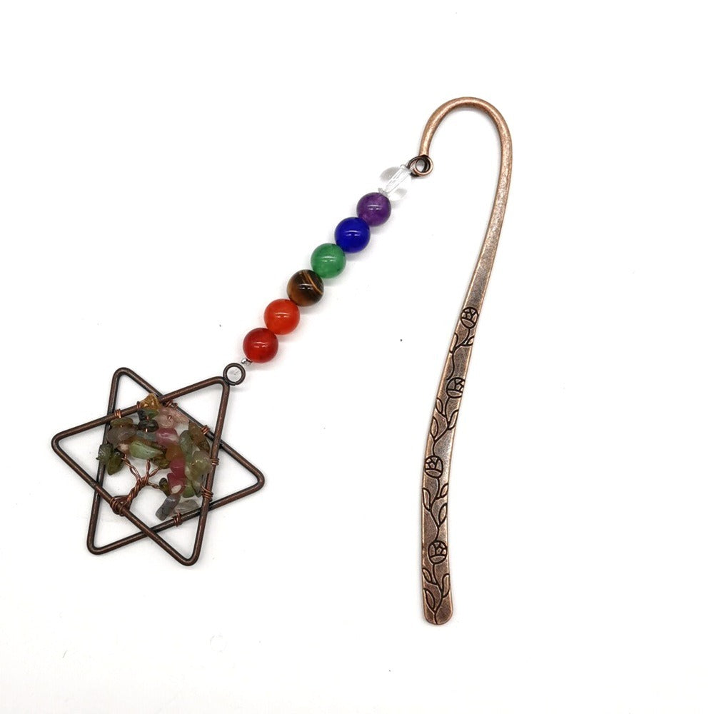 Six Pointed Star Natural Gravel Crystal Tree Of Life Bookmark