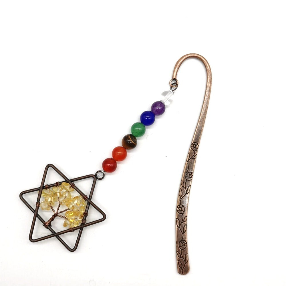 Six Pointed Star Natural Gravel Crystal Tree Of Life Bookmark