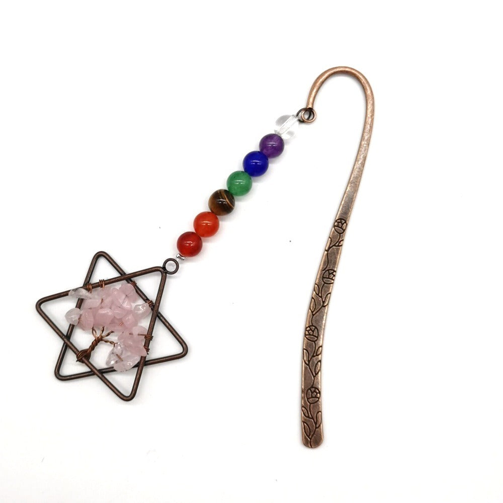 Six Pointed Star Natural Gravel Crystal Tree Of Life Bookmark