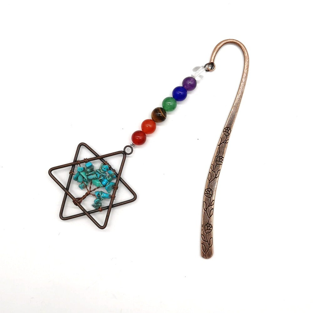 Six Pointed Star Natural Gravel Crystal Tree Of Life Bookmark