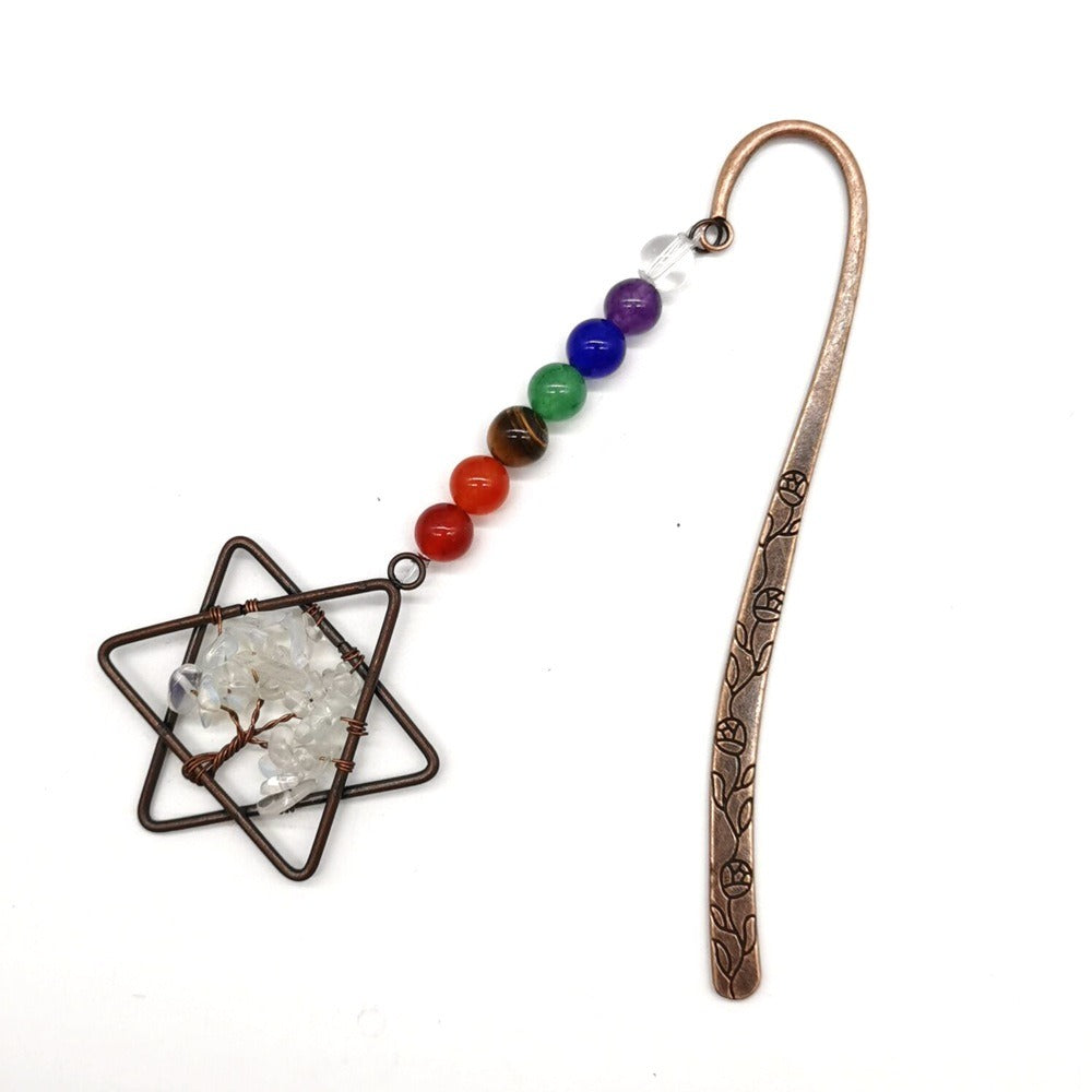 Six Pointed Star Natural Gravel Crystal Tree Of Life Bookmark