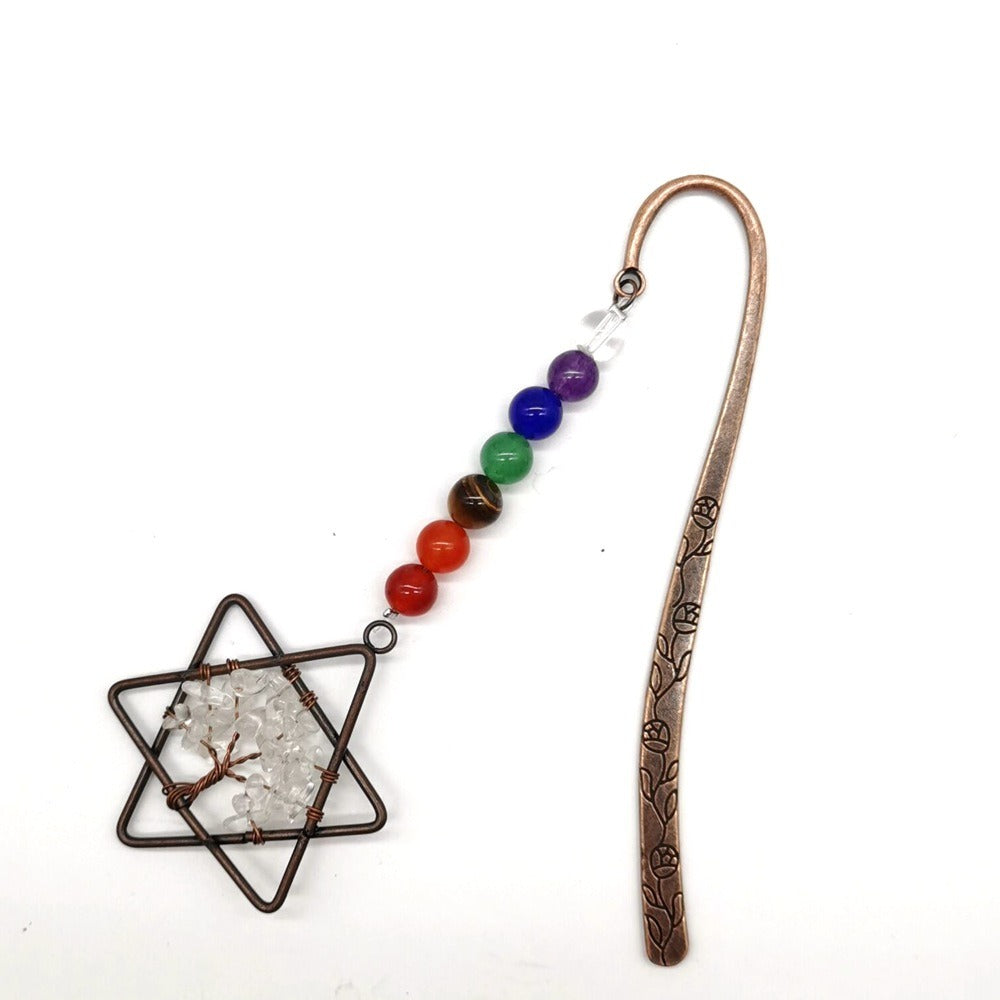 Six Pointed Star Natural Gravel Crystal Tree Of Life Bookmark