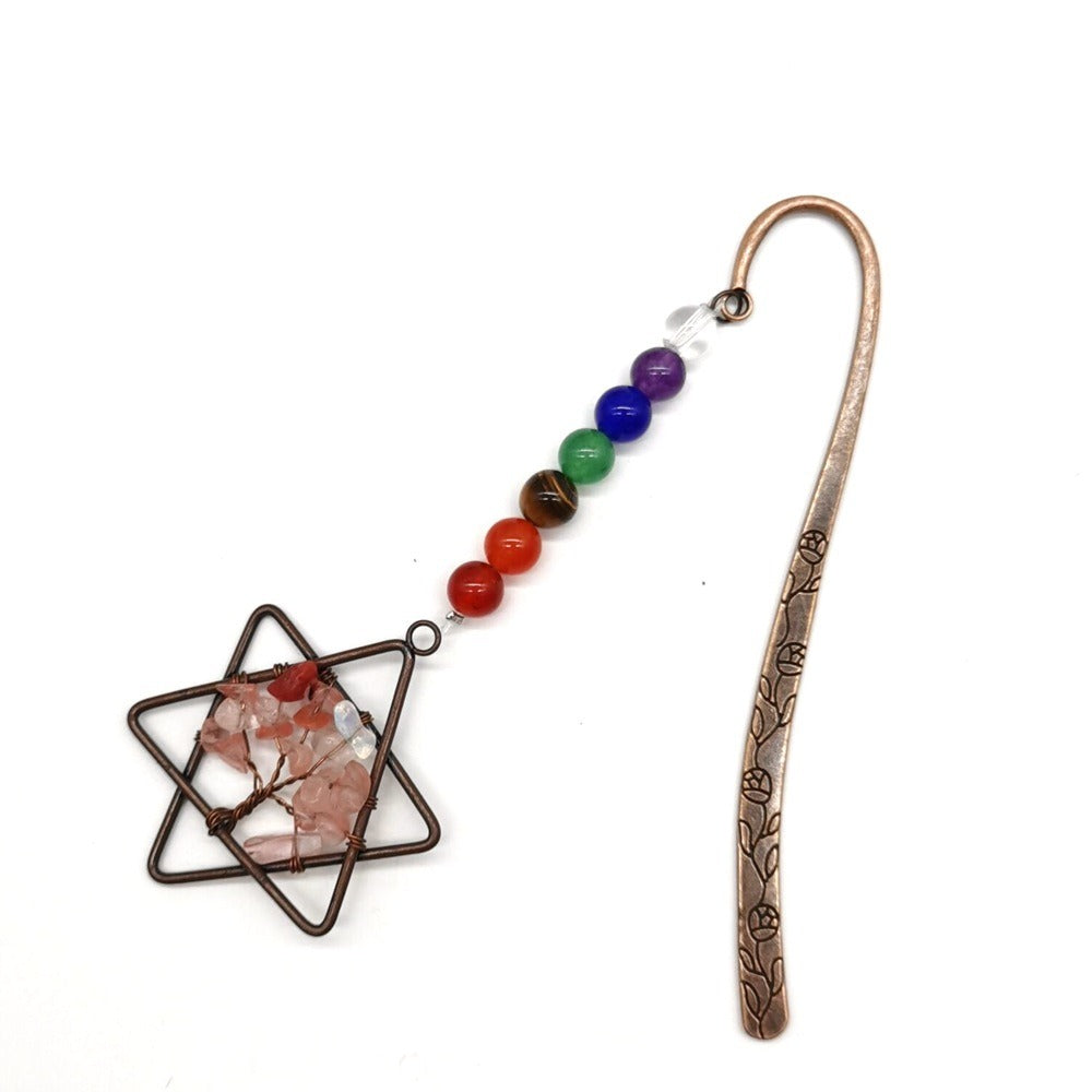 Six Pointed Star Natural Gravel Crystal Tree Of Life Bookmark