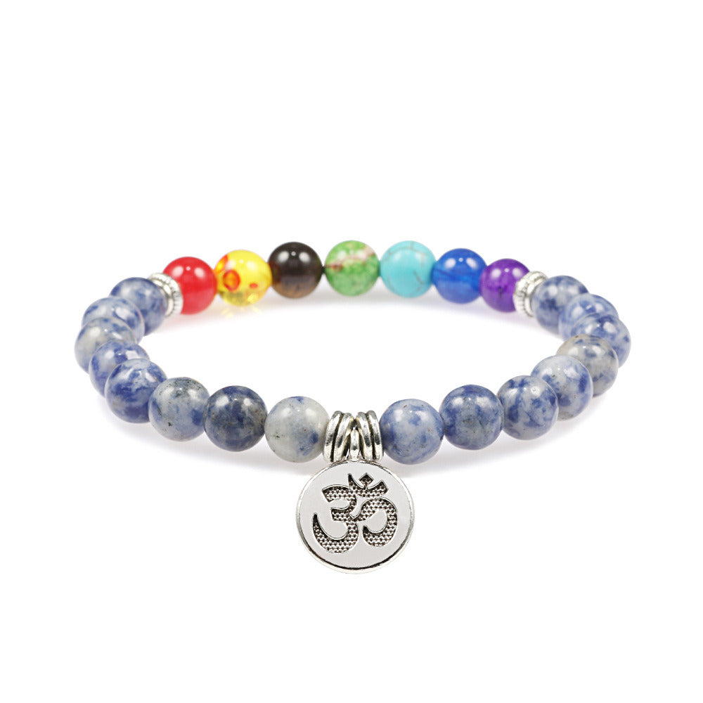 Colorful Beads Weathered Granite Crystal Bracelet Om Alloy Pendant Yoga Bracelet Wrist Ring