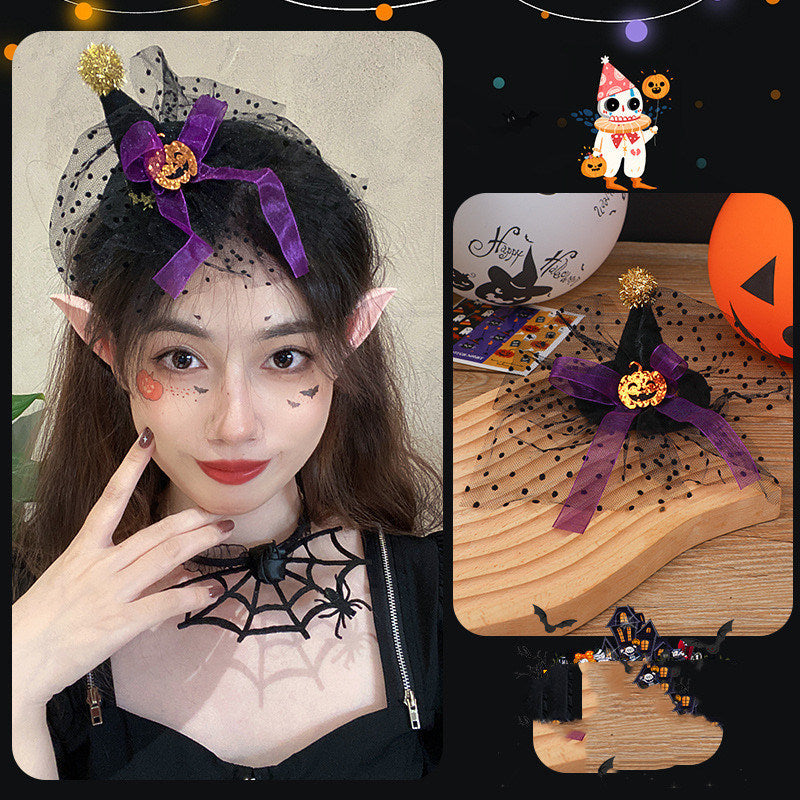 Halloween Hair Ornaments Duck Bill Clip Lace Pumpkin Bat Hat