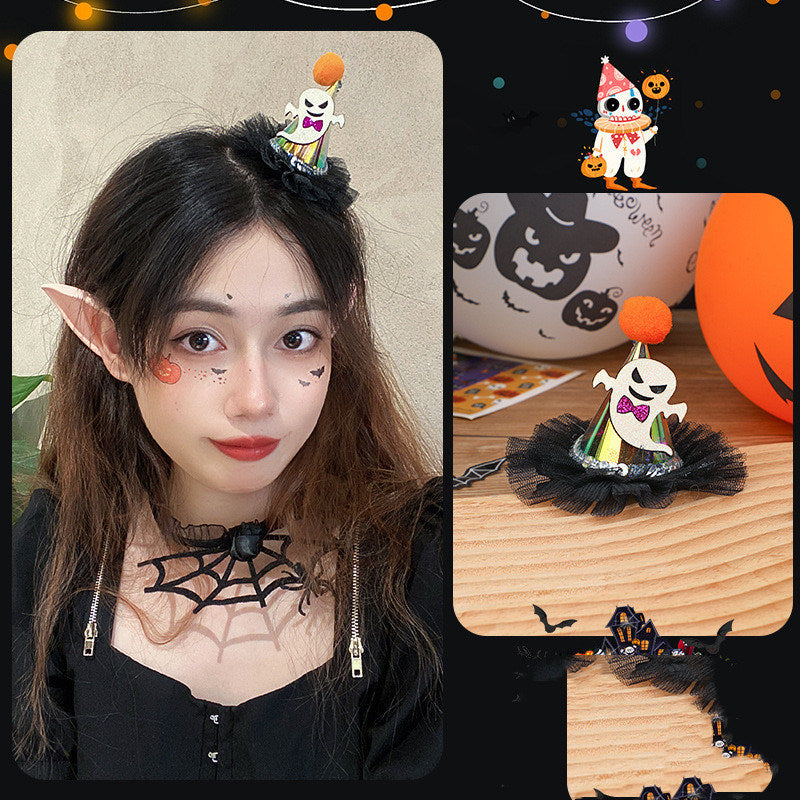 Halloween Hair Ornaments Duck Bill Clip Lace Pumpkin Bat Hat