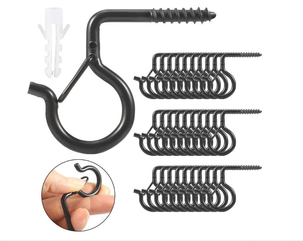 Horizontal and vertical black threaded hook sheep's eye screw hook 5 word hook with expansion tube set of light hooks