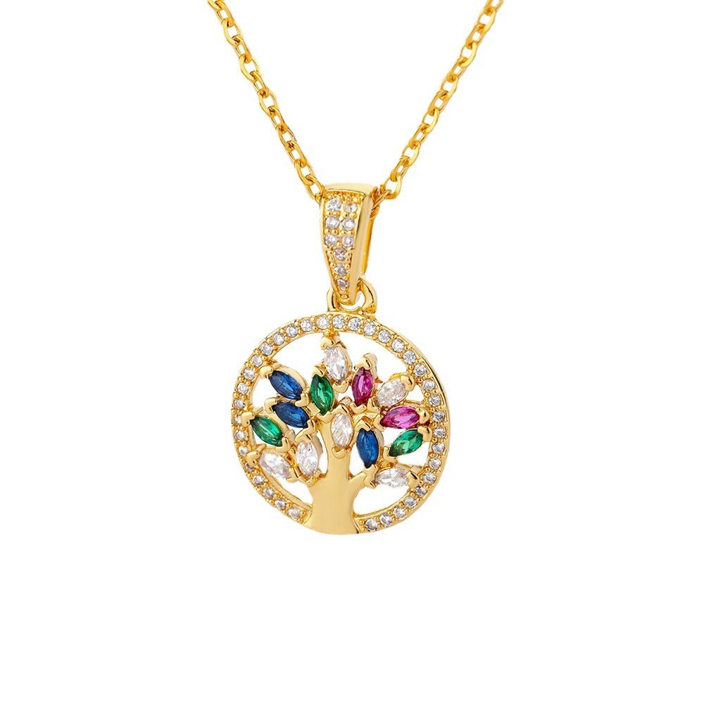 Tree Of Life Pendant Colorful Zircon Necklace