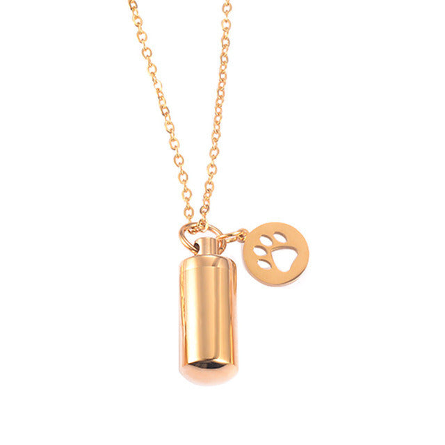 Stainless Steel Small Cylinder Plated Gold Silver Pet Urn Memorial Necklace