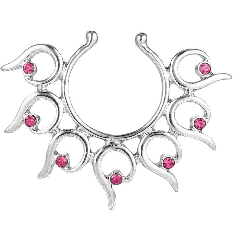 Stainless Steel Flower-shaped Fake Nipple Ring Peacock Screen Ornament