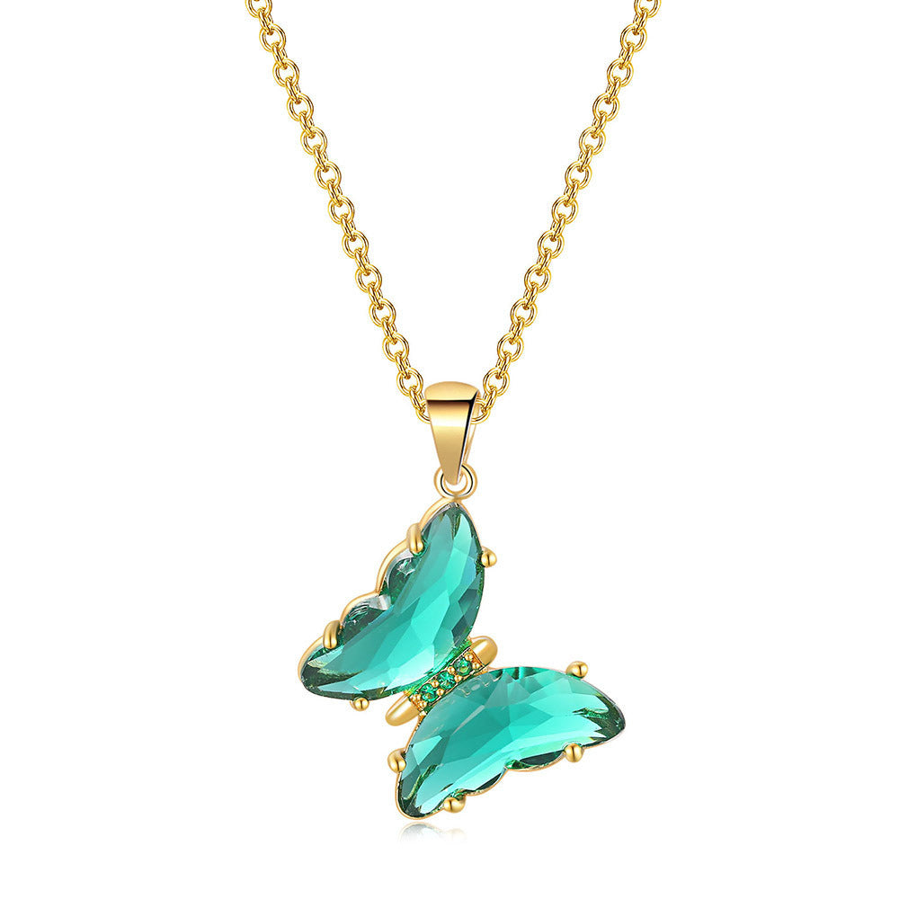 Colorful Crystal Butterfly Pendant Necklace Female