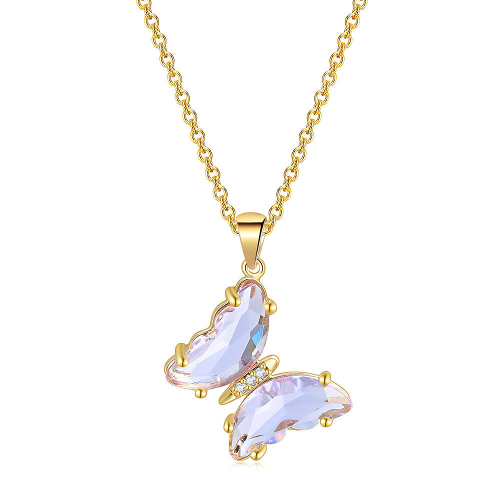 Colorful Crystal Butterfly Pendant Necklace Female