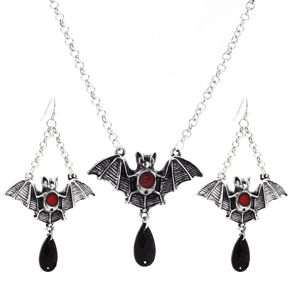 Bat Earrings Cross Pendant Necklace Set