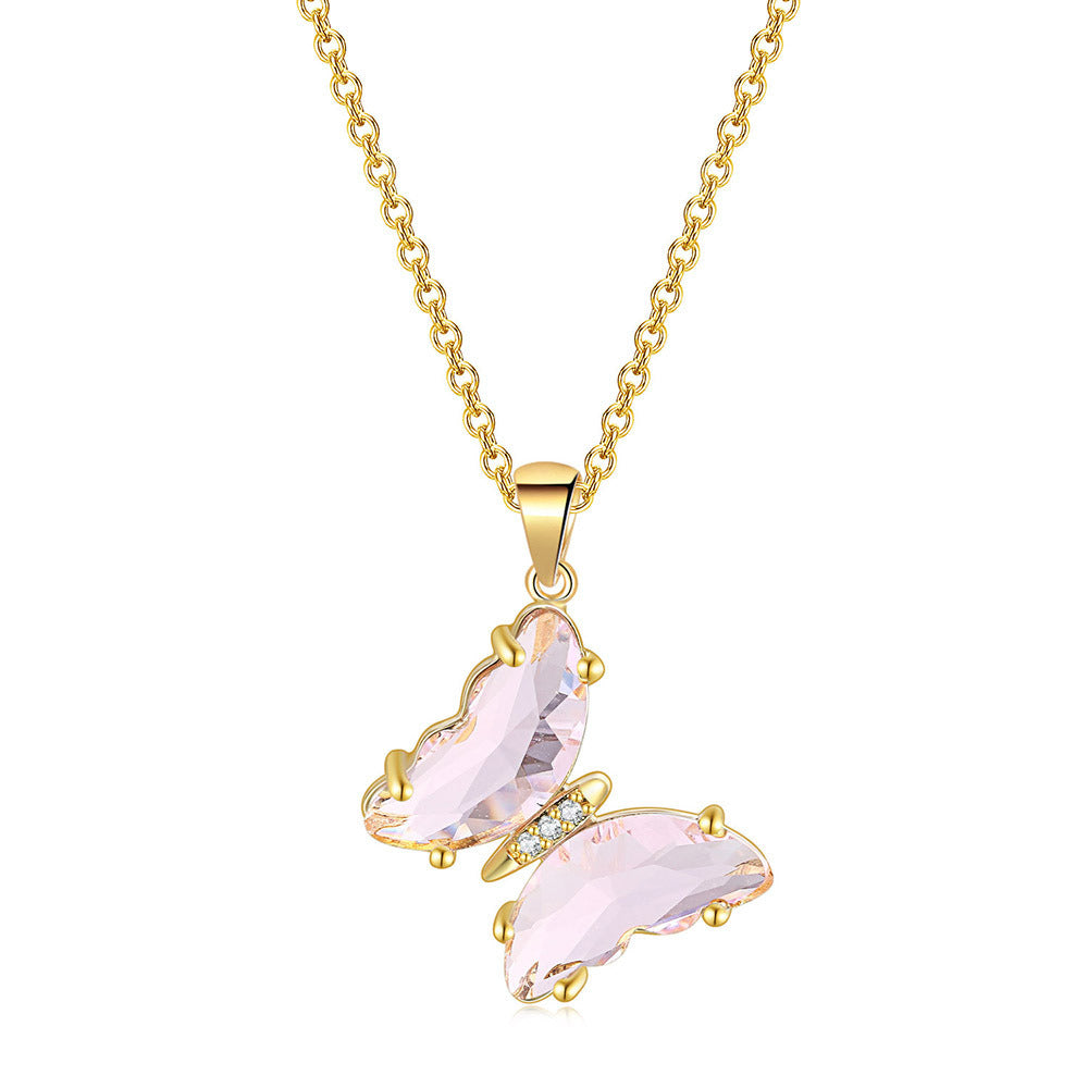 Colorful Crystal Butterfly Pendant Necklace Female