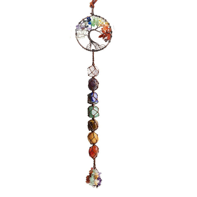 7Colorful Crystal Original Stone Hand Woven Pendant Life Tree