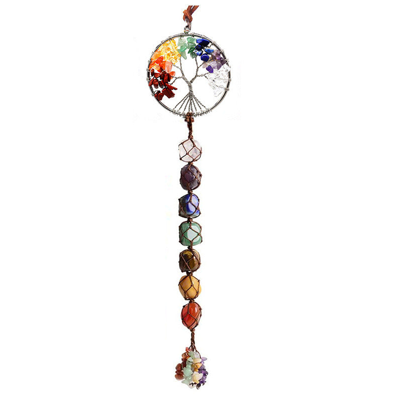 7Colorful Crystal Original Stone Hand Woven Pendant Life Tree