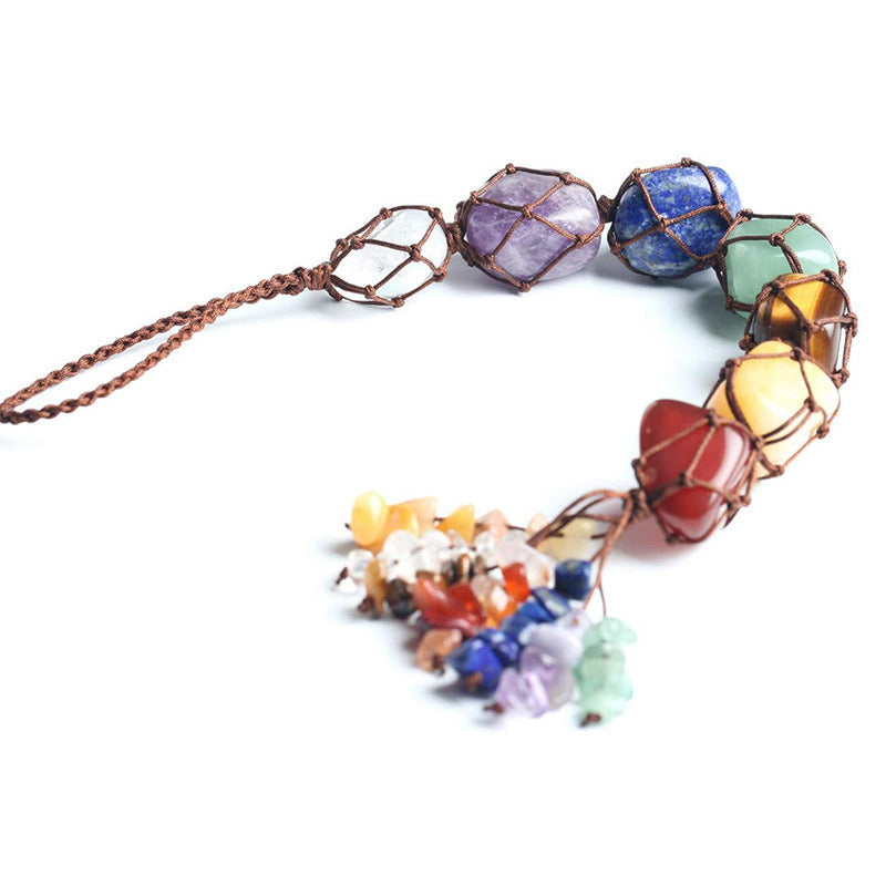 7Colorful Crystal Original Stone Hand Woven Pendant Life Tree