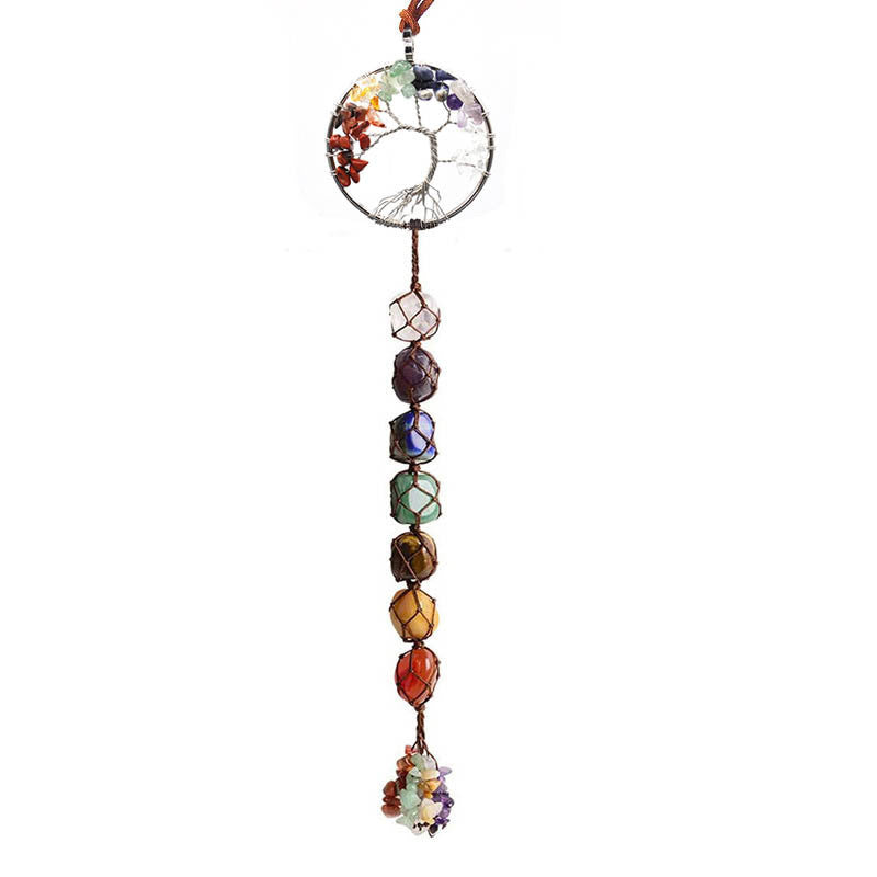 7Colorful Crystal Original Stone Hand Woven Pendant Life Tree