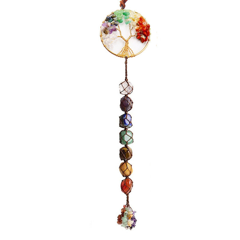 7Colorful Crystal Original Stone Hand Woven Pendant Life Tree