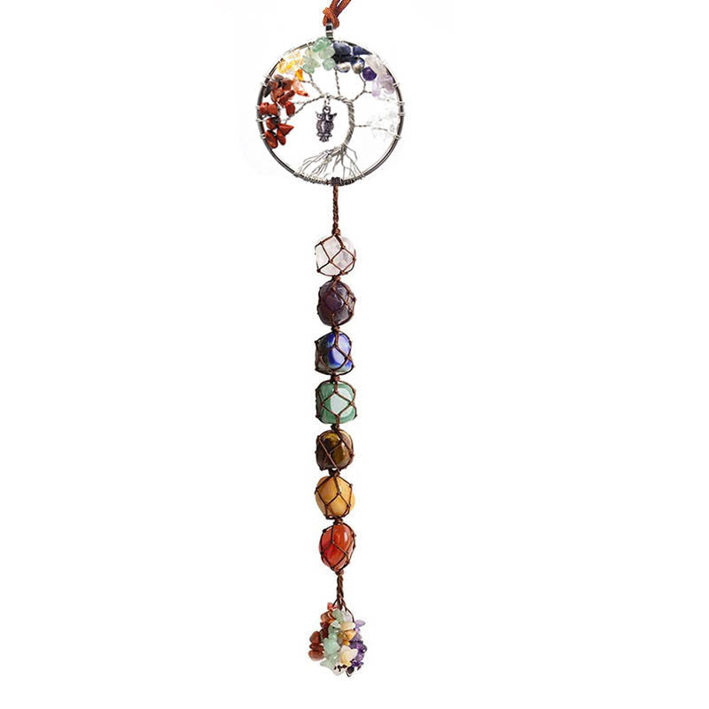 7Colorful Crystal Original Stone Hand Woven Pendant Life Tree