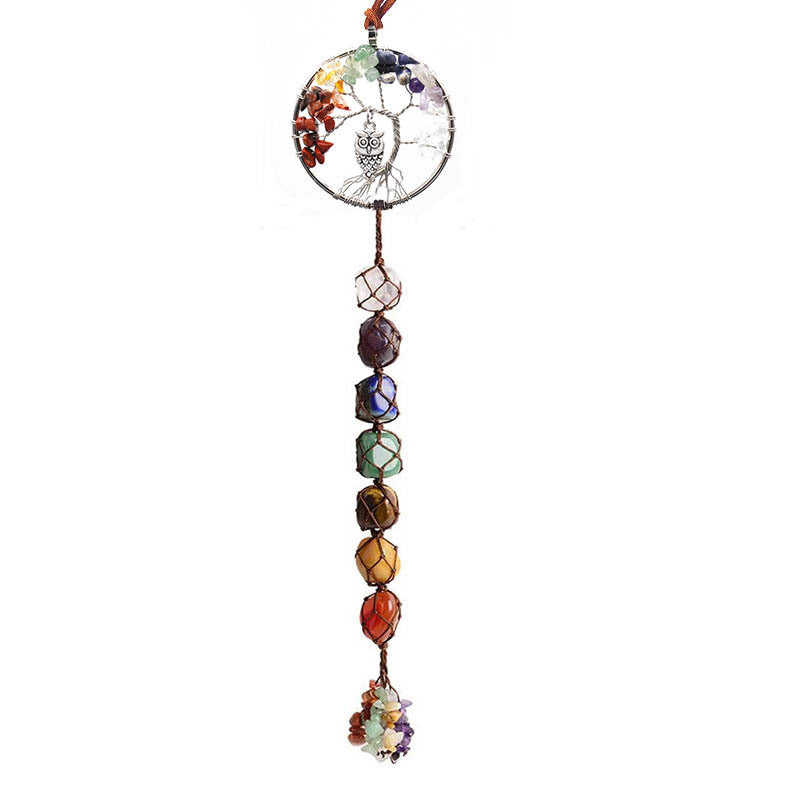 7Colorful Crystal Original Stone Hand Woven Pendant Life Tree