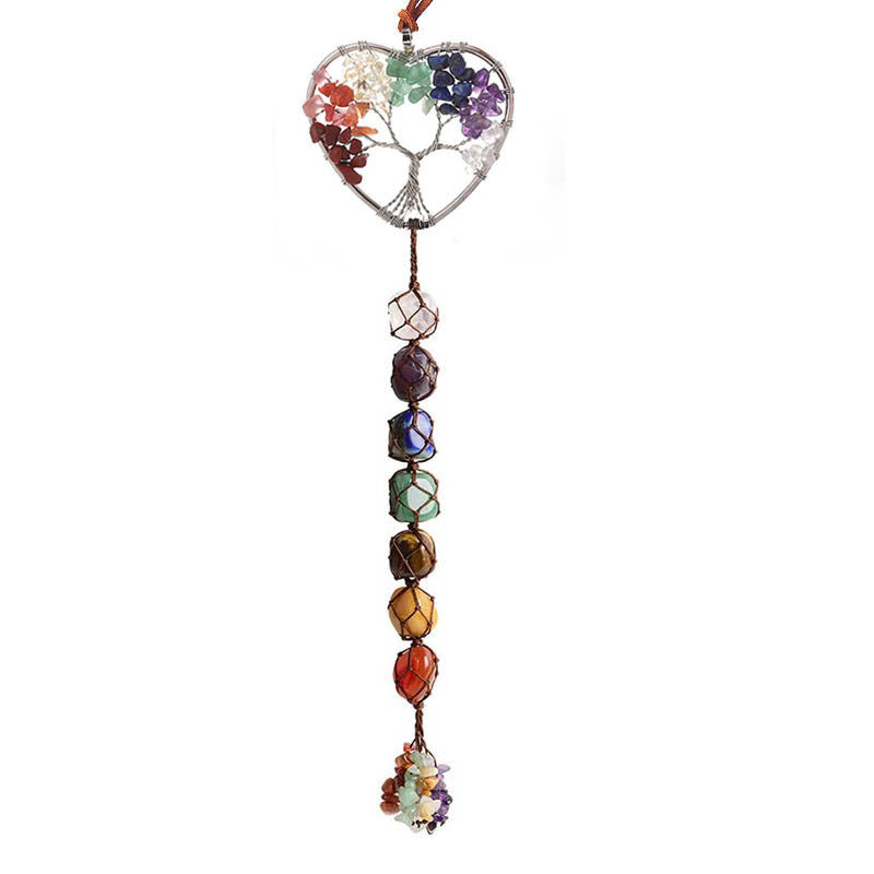 7Colorful Crystal Original Stone Hand Woven Pendant Life Tree